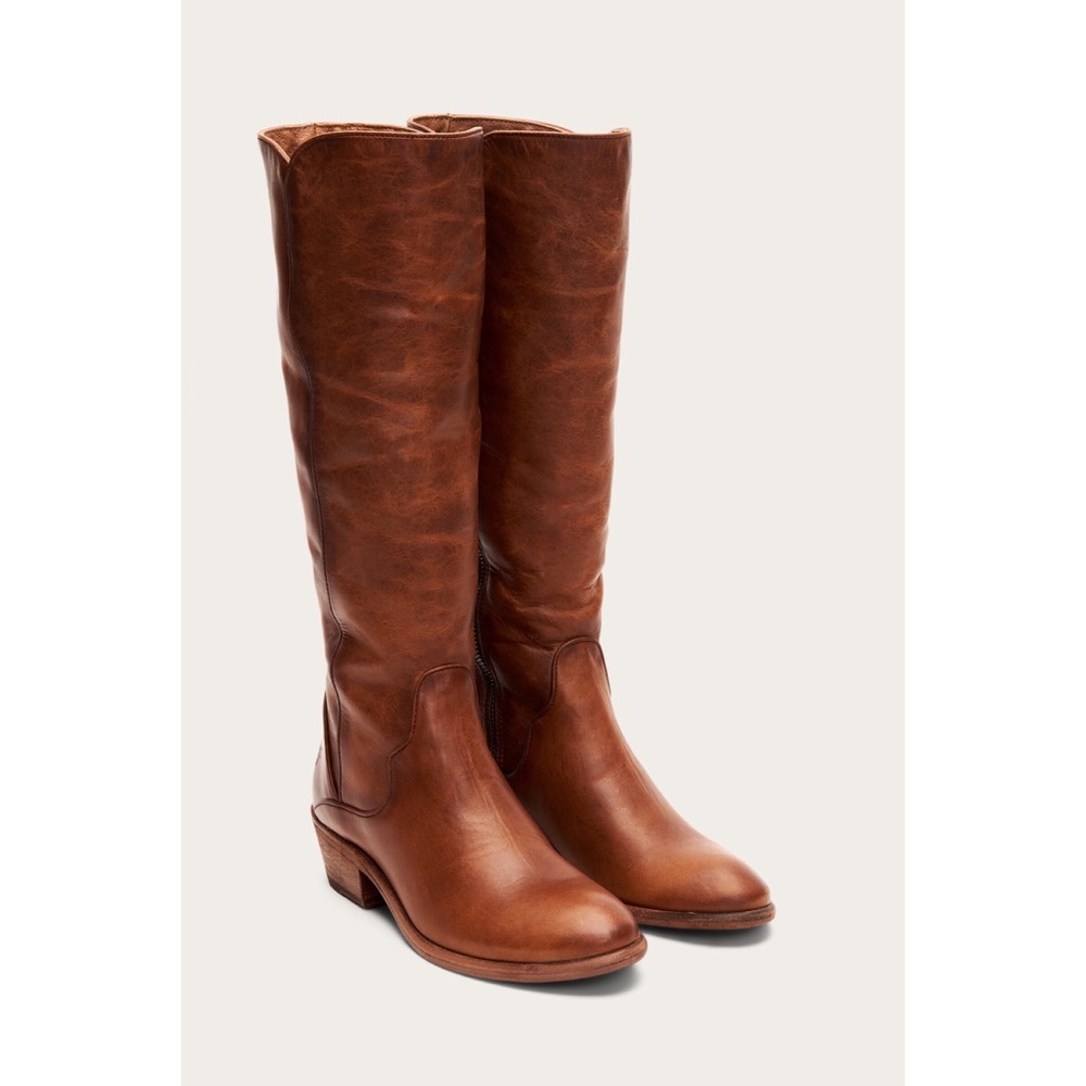 Frye Carson Piping Cognac Leather Tall Casual Boot - Picture 2 of 15